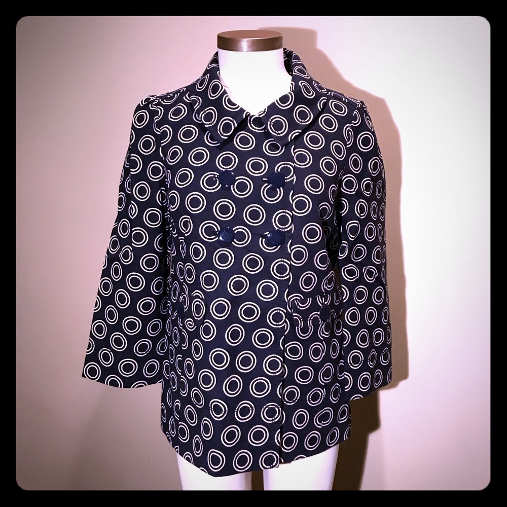 Juicy Couture Navy Blue Circle Pattern Swing Coat